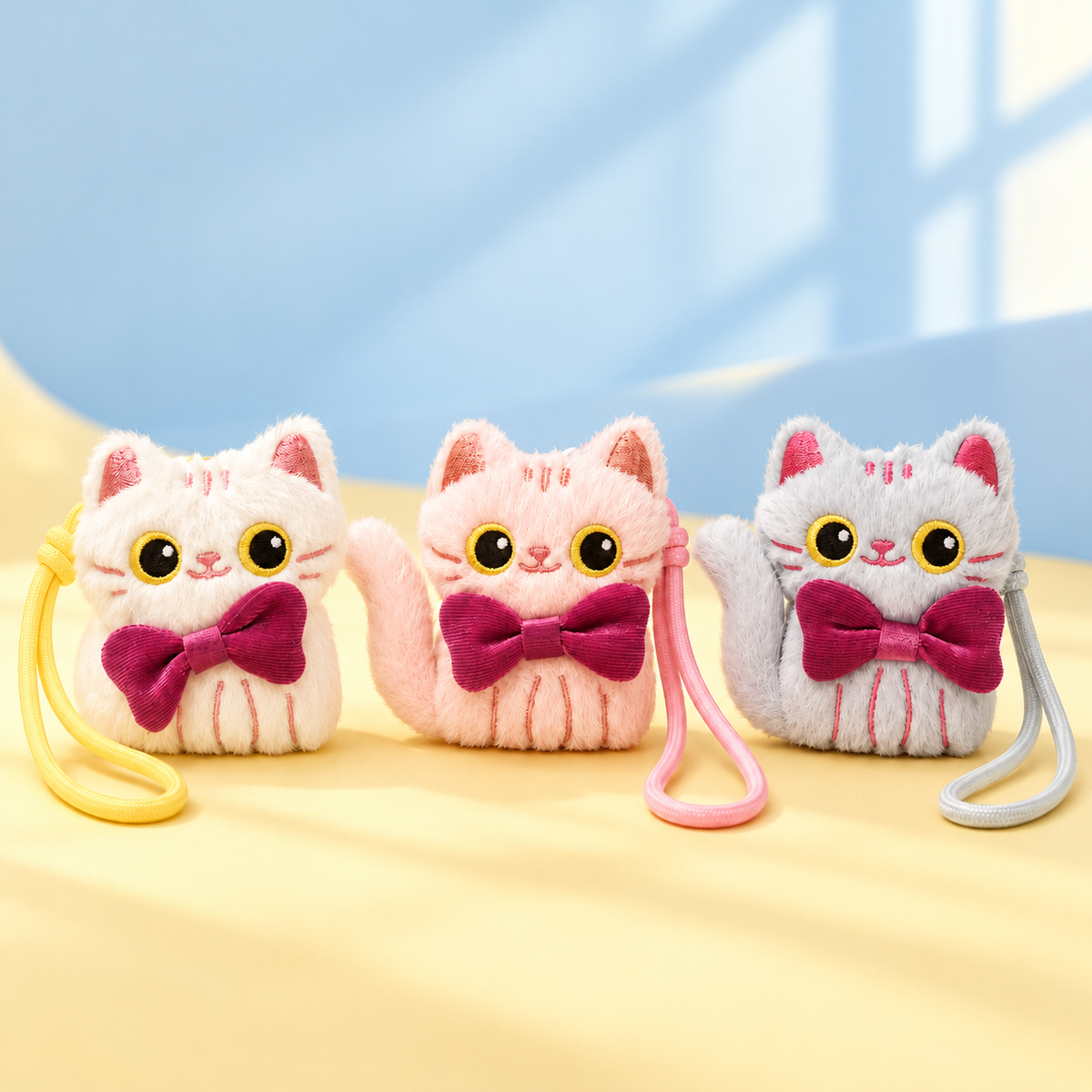 Plush Cat Keychain with Wrist Strap