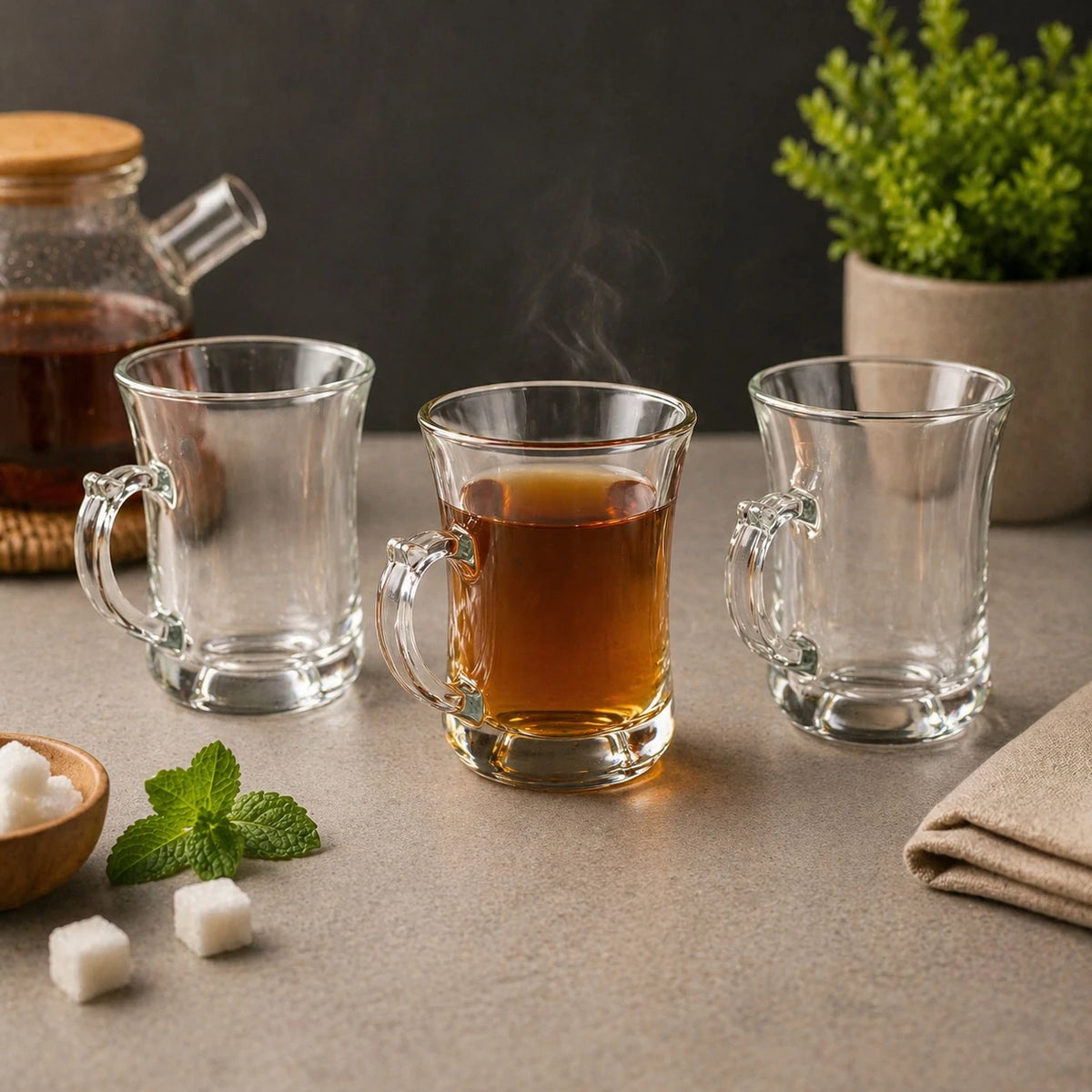 Clear Glass Tea Cups Pack of 3 120 ml Small Coffee Tea Cups Set Transparent Glass Mug with Handle
