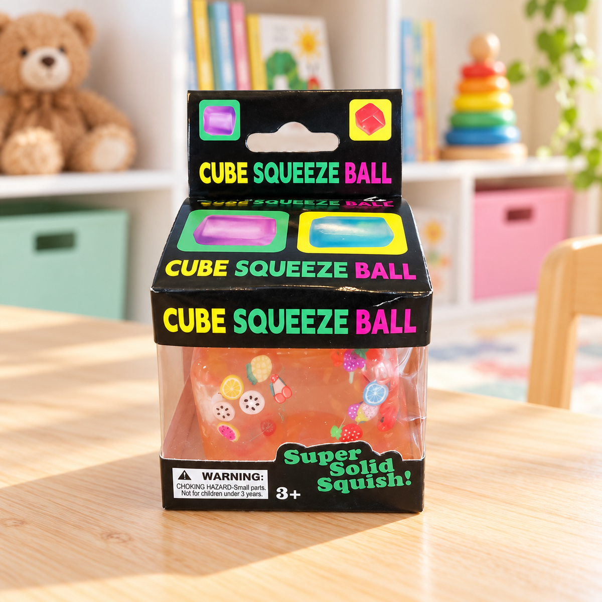 Soft Squishy Sensory Cube with Fruit Decorations