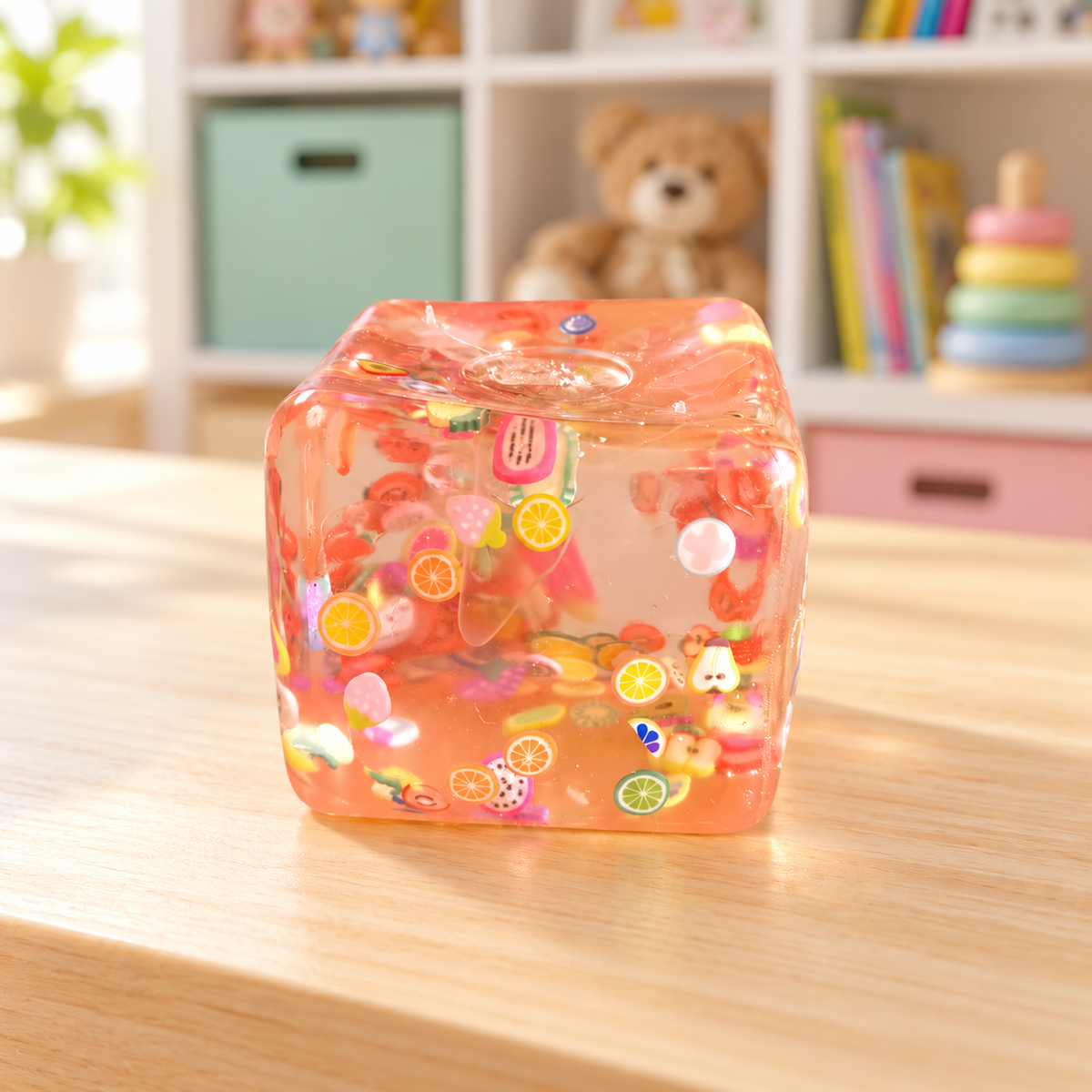 Soft Squishy Sensory Cube with Fruit Decorations