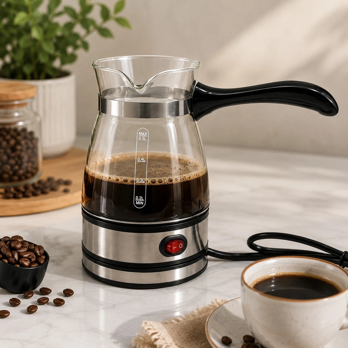 Electric Turkish Coffee Maker Glass Coffee Pot 500ml Stainless Steel Coffee Brewer Coffee Warmer - Image 2