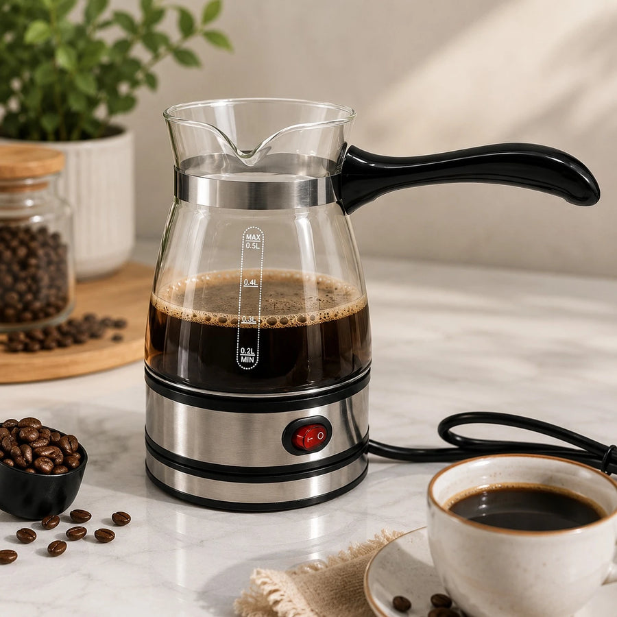 Electric Turkish Coffee Maker Glass Coffee Pot 500ml Stainless Steel Coffee Brewer Coffee Warmer