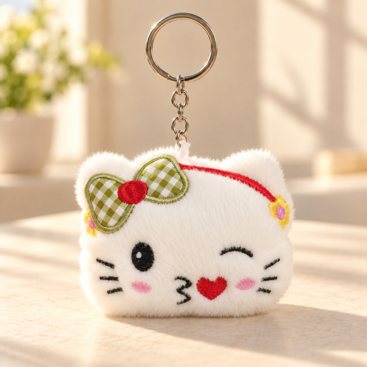 Plush Cat Face Keychain