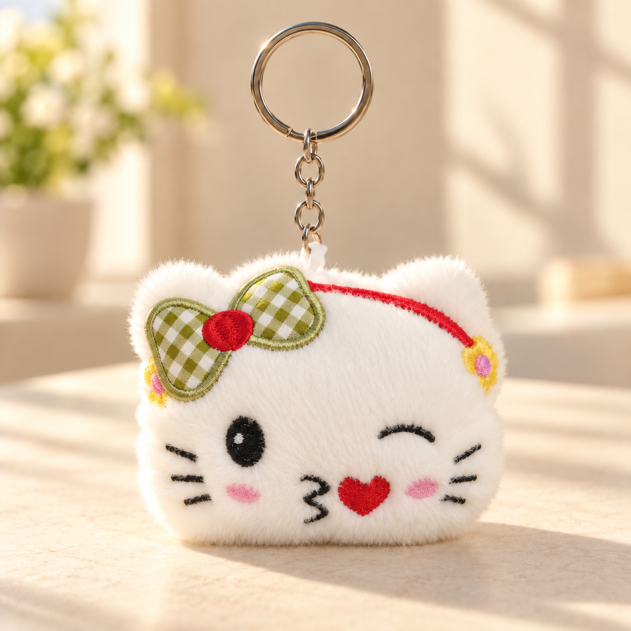 Plush Cat Face Keychain