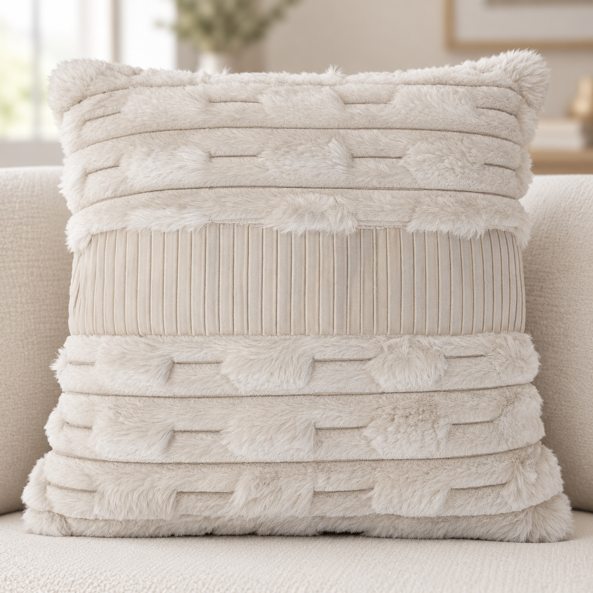 Plush Textured Decorative Cushion with a Zipper