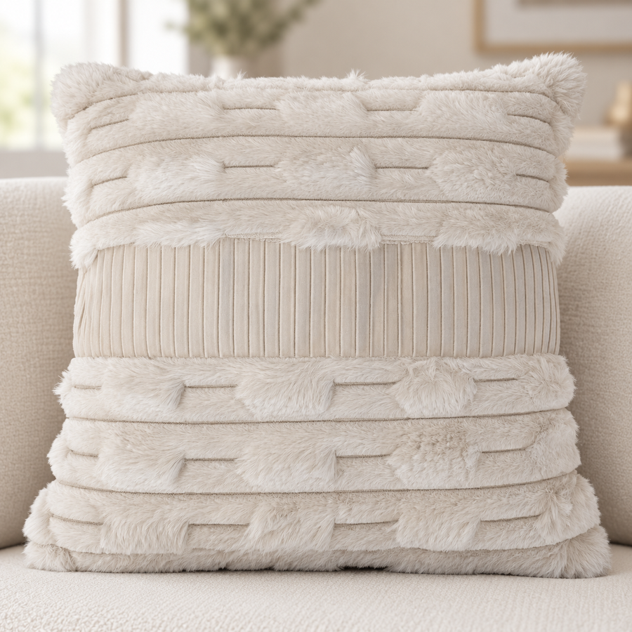 Plush Textured Decorative Cushion with a Zipper