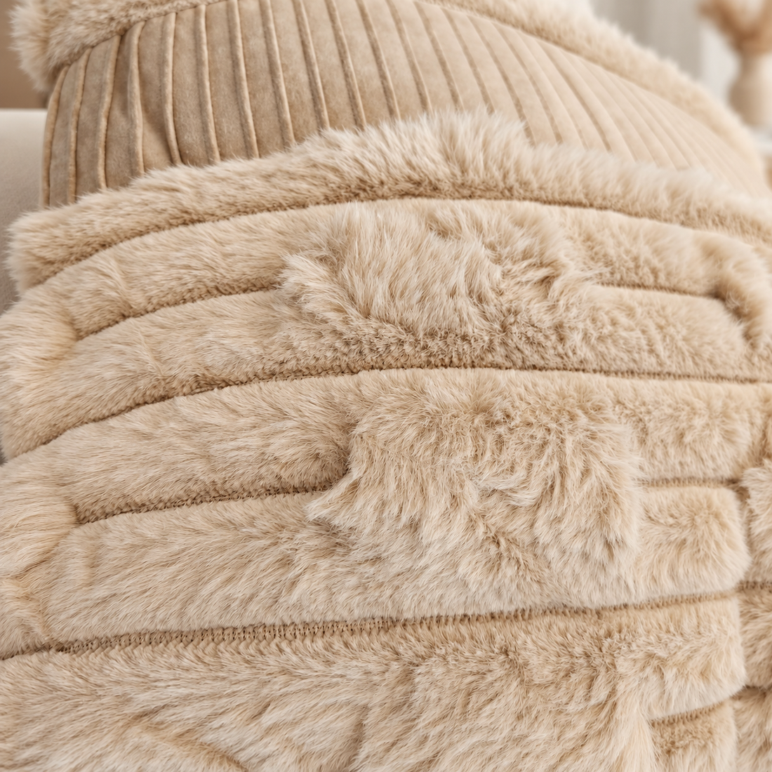 Plush Textured Decorative Cushion with a Zipper