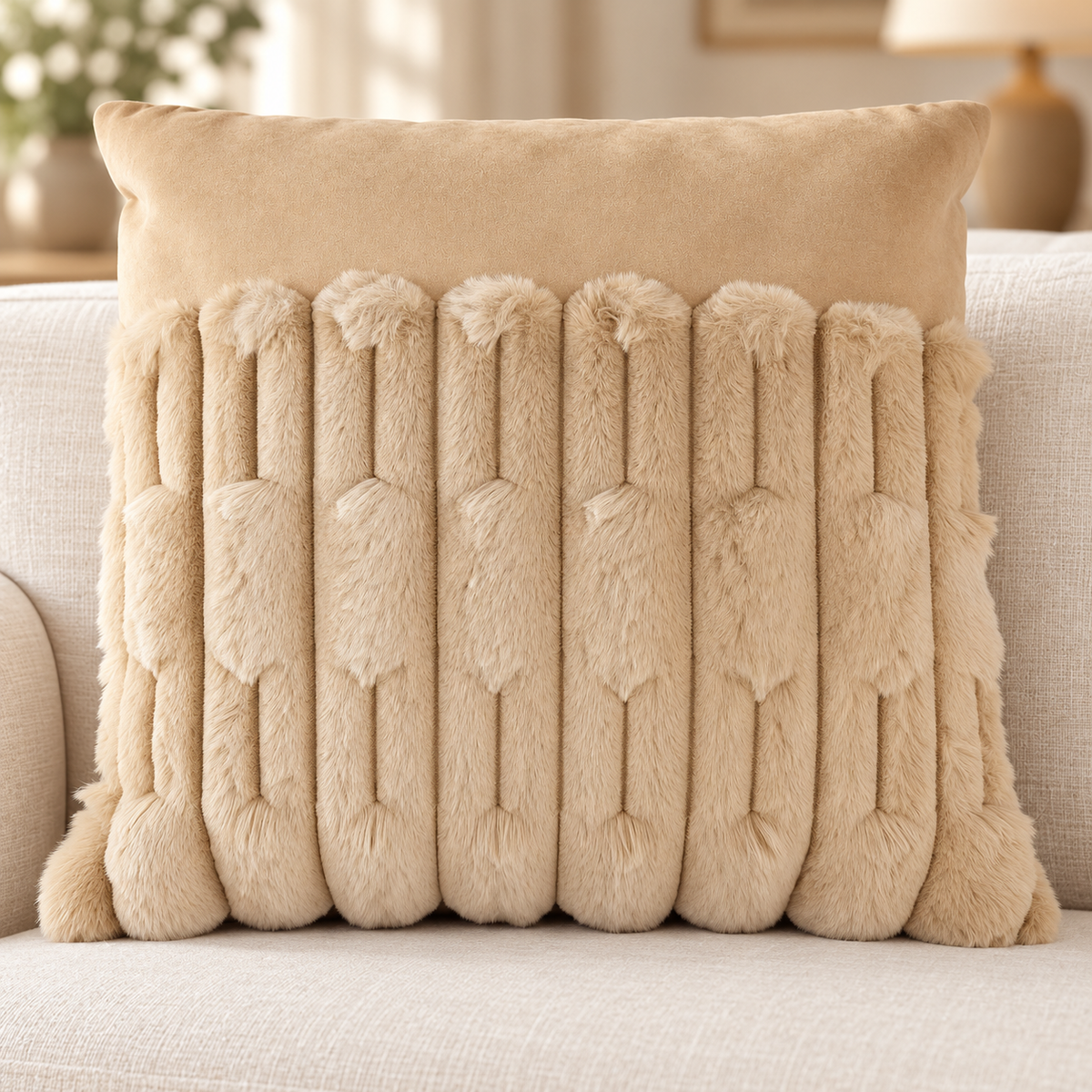 Textured Faux Fur Decorative Cushion with Zipper