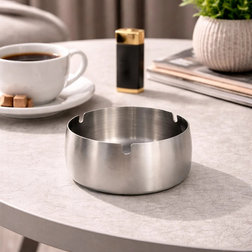 Stainless Steel Ashtray Round Cigarette Holder Table Ashtray Durable Metal Ashtray 11 cm
