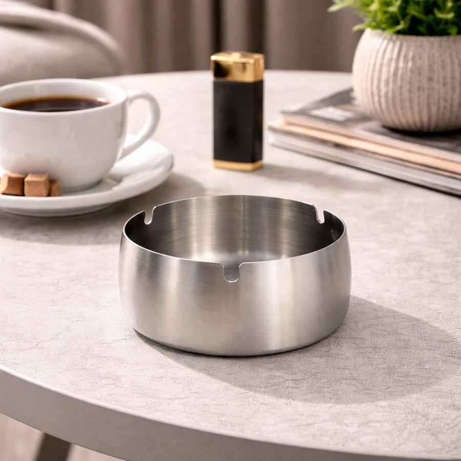 Stainless Steel Ashtray Round Cigarette Holder Table Ashtray Durable Metal Ashtray 11 cm