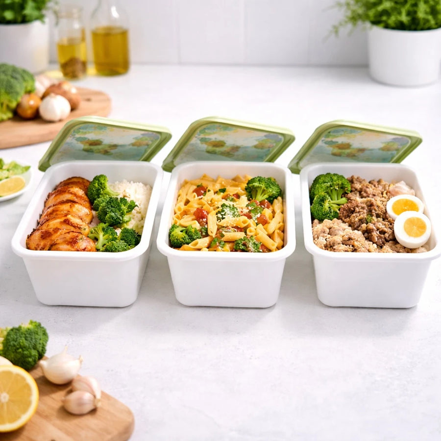 Freezer Storage Containers Set 3 Pieces 1L Airtight Food Storage Boxes Stackable Kitchen Organizer Meal Prep Containers