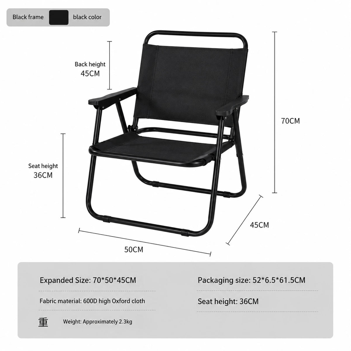 Black Folding Camping Chair Outdoor Portable Aluminum Chair Heavy Duty Fishing Chair Picnic Chair Garden Chair Beach Chair With Plastic Armrests - Image 2