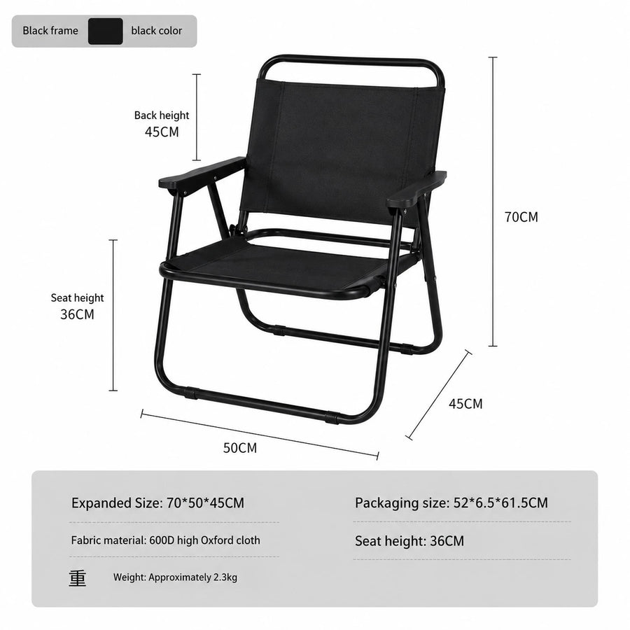 Black Folding Camping Chair Outdoor Portable Aluminum Chair Heavy Duty Fishing Chair Picnic Chair Garden Chair Beach Chair With Plastic Armrests