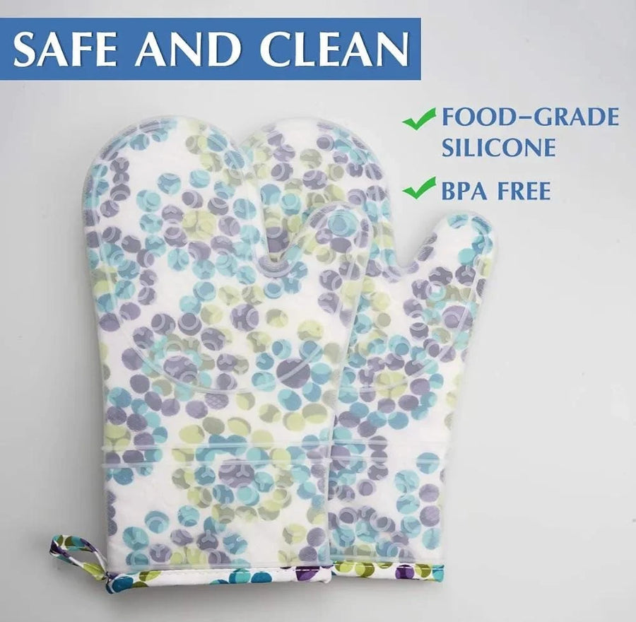 Heat Resistant Silicone Oven Gloves with Non-Slip Grip and Waterproof Protection for Cooking Baking and Grilling