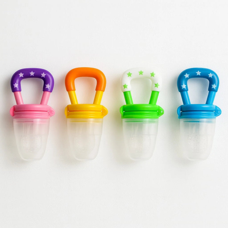 4 Piece Baby Silicone Food Feeder Pacifier and Teether Set for Fruit and Puree Feeding