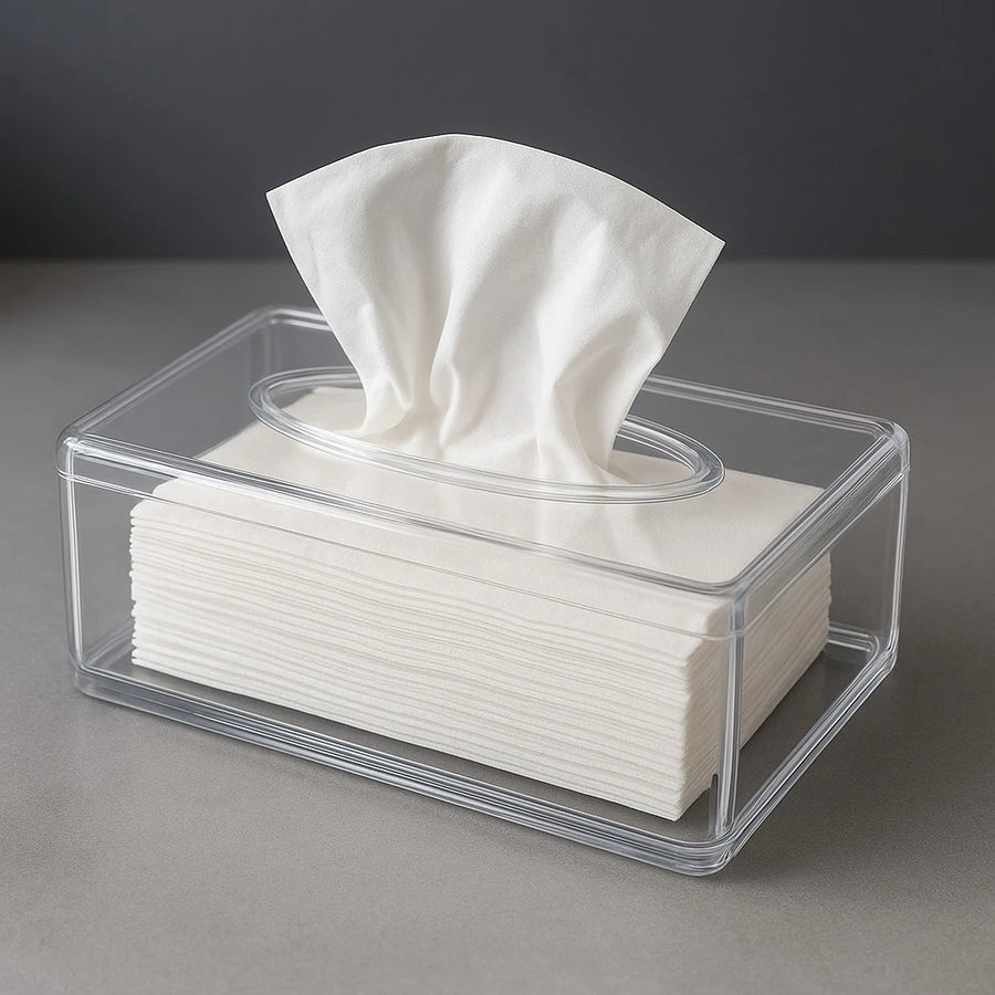 Clear Acrylic Tissue Box Holder with Oval Top Opening
