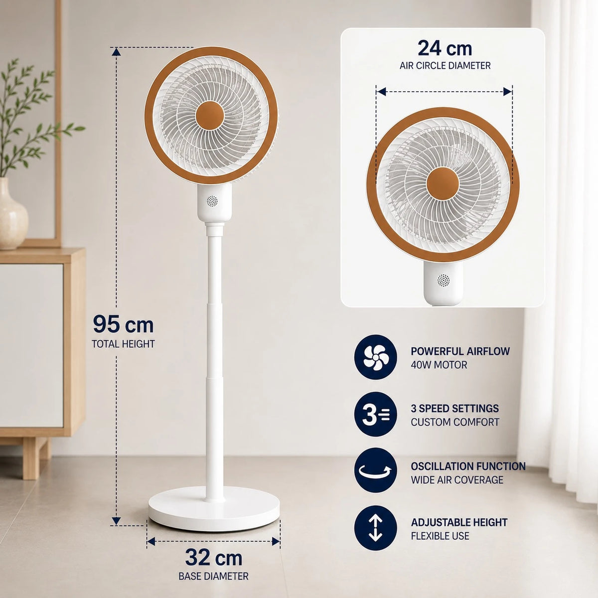Standing Air Circulator Fan 40W Remote Control Oscillating Floor Fan