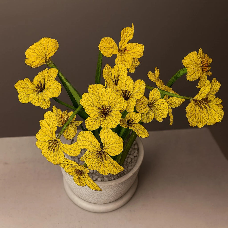 Artificial Yellow Blossom in Textured Cup Pot – 25 cm