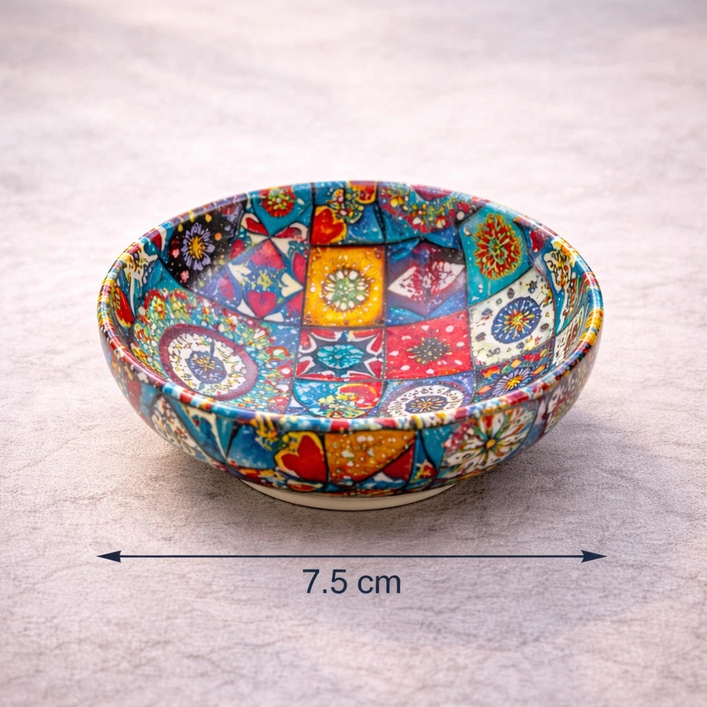 Small Round Metal Bowl Mandala Decorative Pattern Sauce Bowl Dessert Bowl Snack Bowl 7.5 cm Diameter