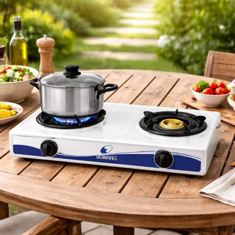 Outdoor Gas Cooker Easy Safe Portable 2 Eyes Burner Stainless Steel Cooking Stove