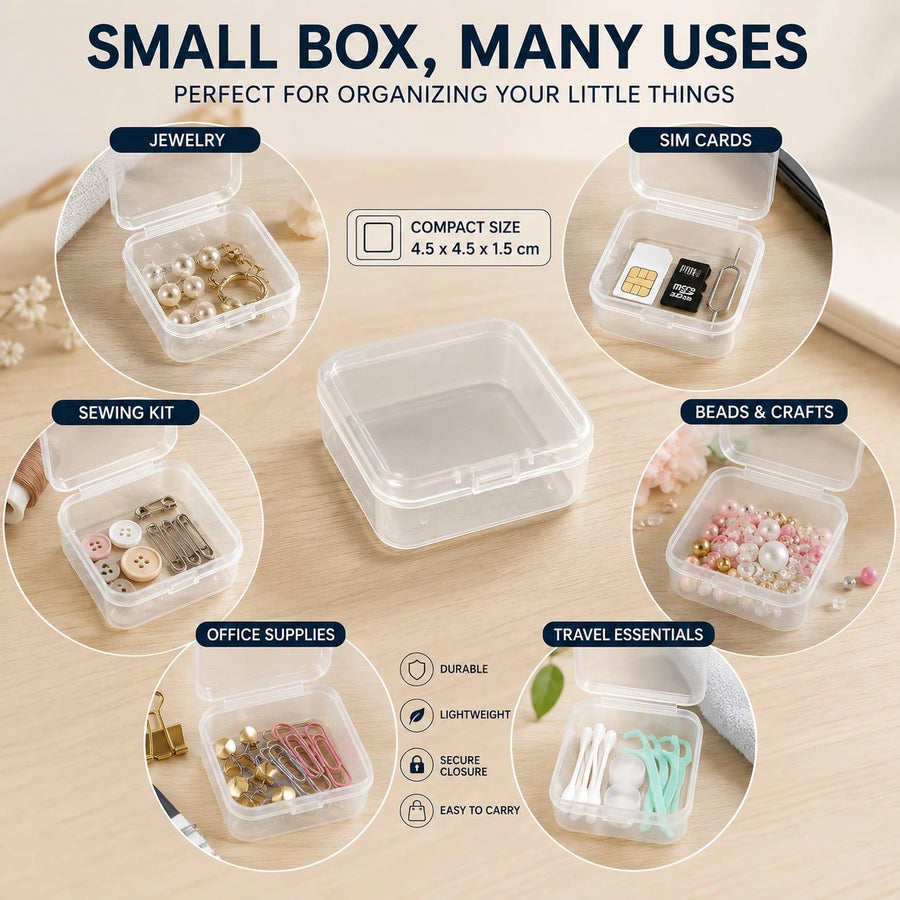 Small Square Mini Storage Box Organizer Transparent Portable Case Tiny Plastic Container Jewelry Pill Box Beads Box SIM Card Storage