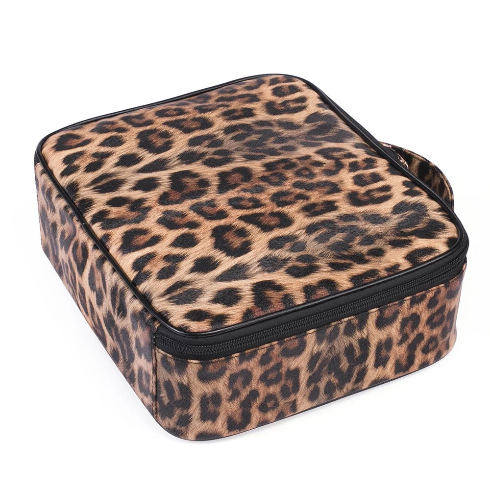 Leopard Print PU Leather Makeup Organizer Travel Cosmetic Bag Waterproof Zipper Beauty Storage Case Portable Makeup Box 25x23x9 cm - Image 3