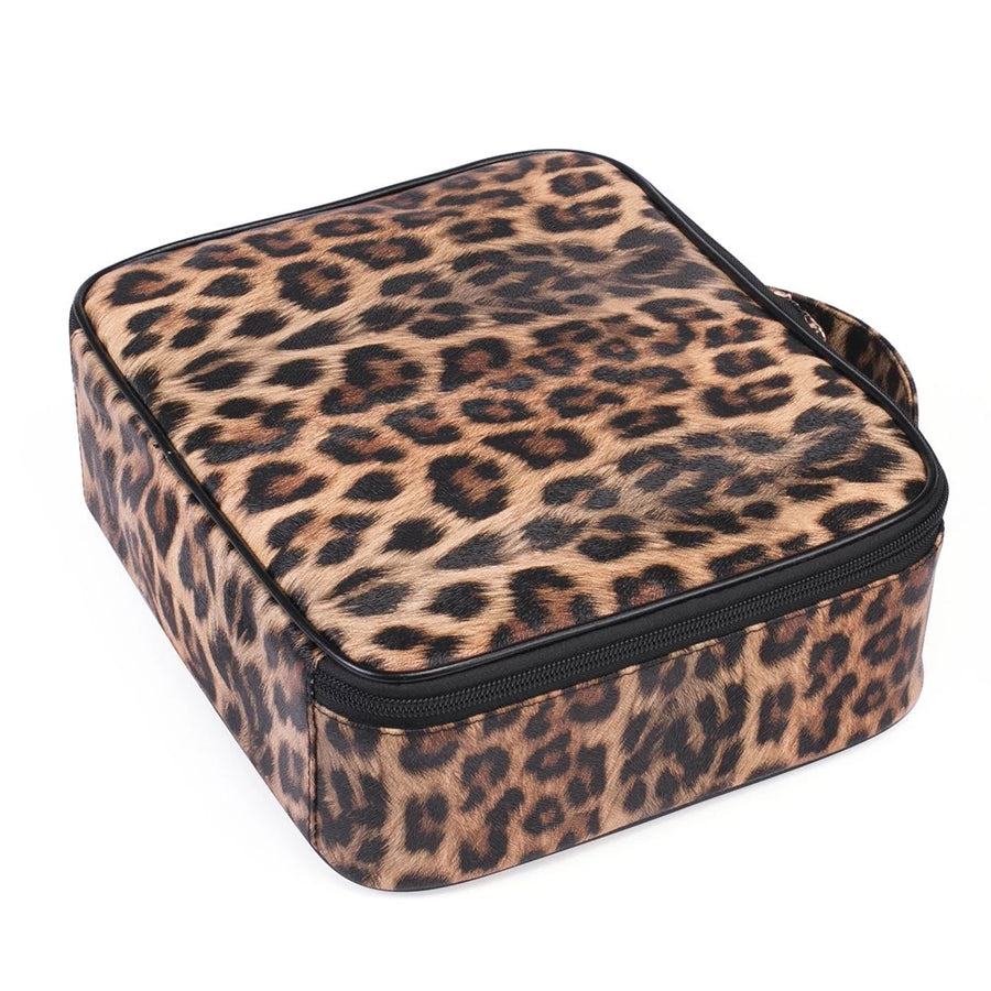 Leopard Print PU Leather Makeup Organizer Travel Cosmetic Bag Waterproof Zipper Beauty Storage Case Portable Makeup Box 25x23x9 cm