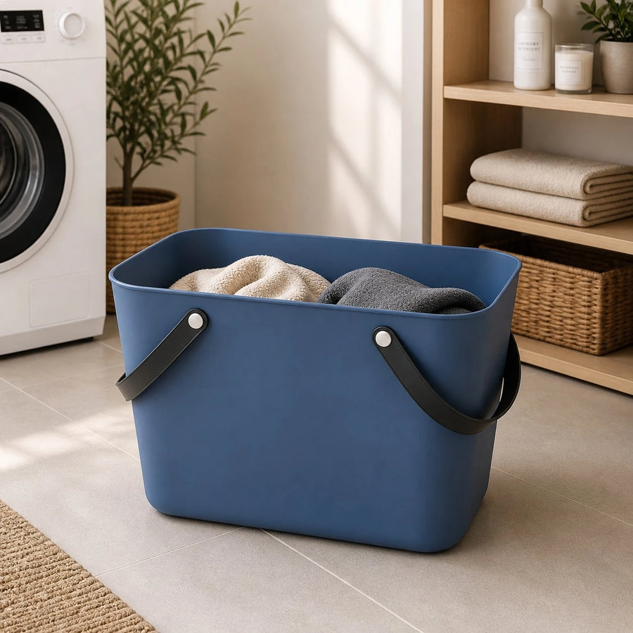 Rotho Box Storage Basket 25L Plastic Organizer Box With Handles Multi Use Storage Laundry Toy Organizer Swiss Design