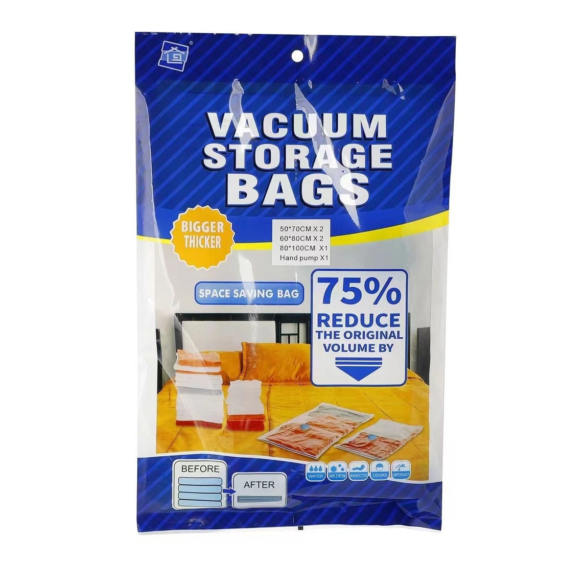 Vacuum Storage Bags Set with Hand Pump  Space Saving Compression Bags for Clothes Bedding & Blankets, Extra Thick, 75% Volume Reduction