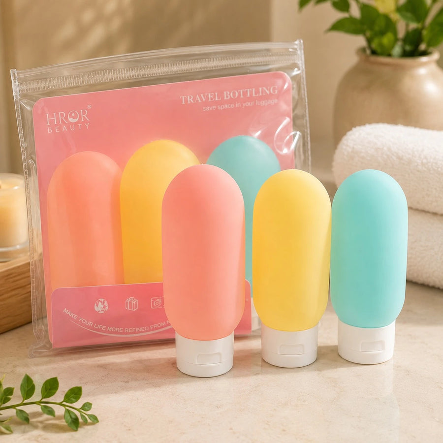 Travel Squeeze Bottle Set 3 Pieces Refillable Silicone Toiletry Bottles for Shampoo Conditioner Lotion Body Wash