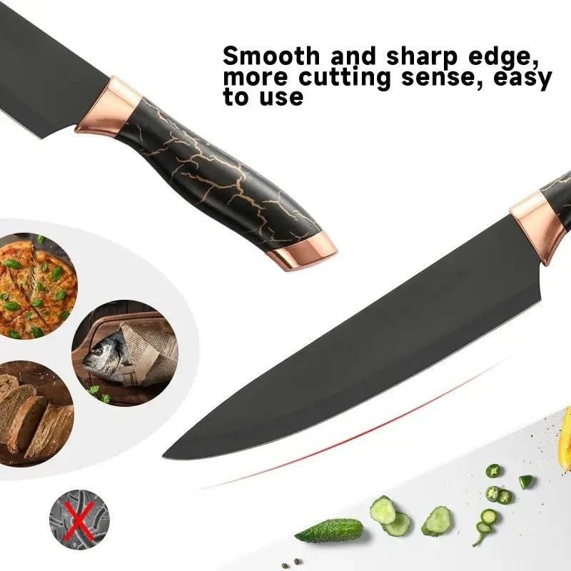 5 Piece Stainless Steel Kitchen Knife Set with Ergonomic Black Handles for Chopping Slicing and Carving