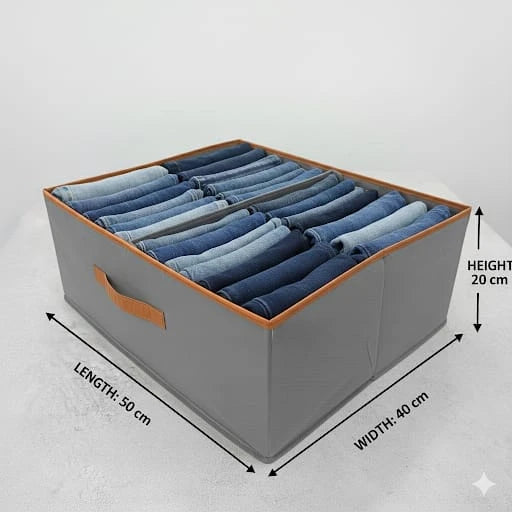 Foldable Clothes Organizer Box with 2 Sections – Gray Non-Woven Wardrobe & Underbed Storage 50 × 40 × 20 cm