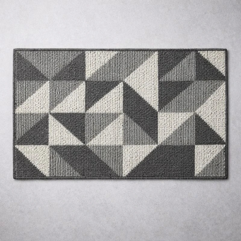 Geometric Anti Slip Floor Mat Rug for Entryway & Kitchen  Grey Woven Texture 80 × 50 cm