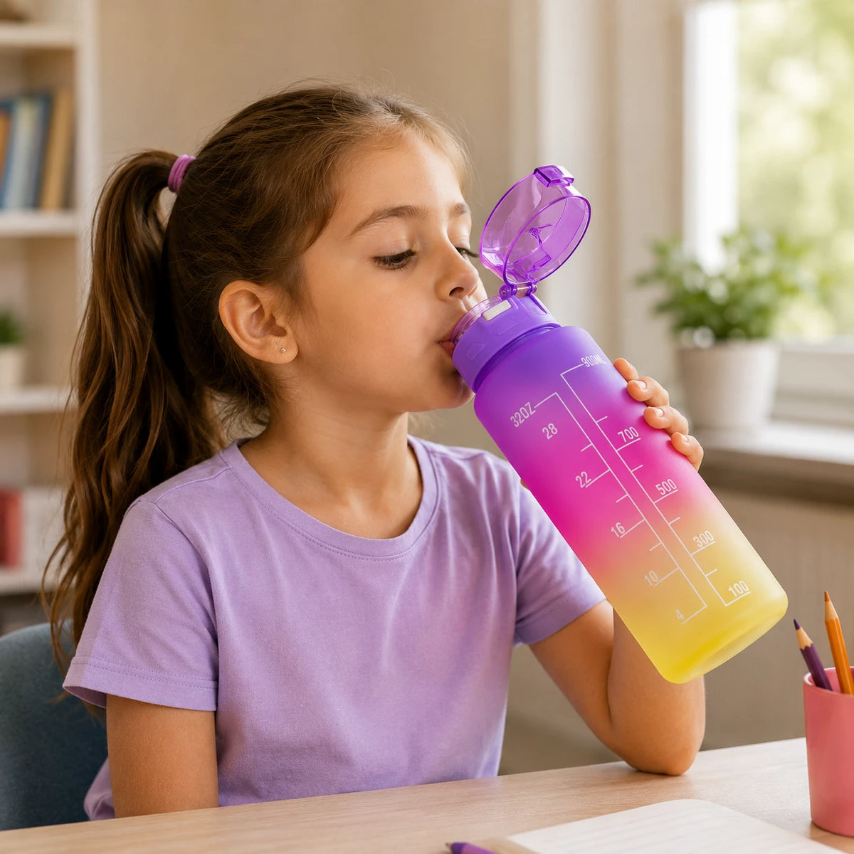 Gradient Motivational Water Bottle Set with Time Marker (300ml, 900ml & 2000ml)
