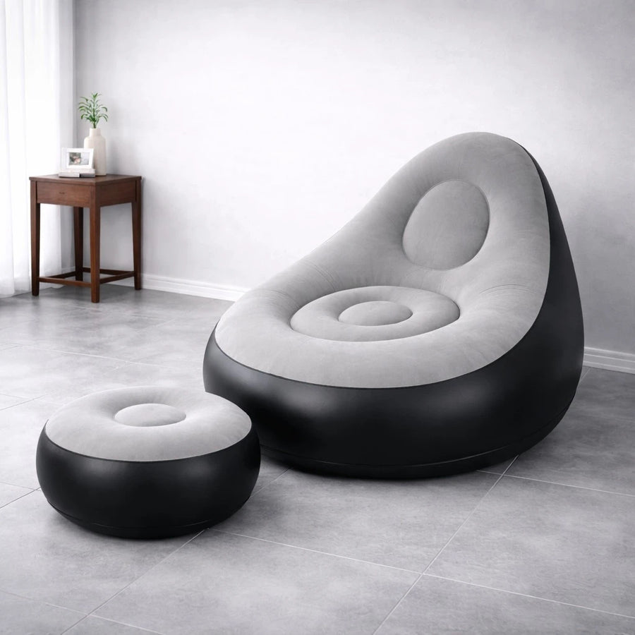 Inflatable Single Sofa Chair with Ottoman Portable Air Lounge Chair  Indoor & Outdoor Relaxing Seat