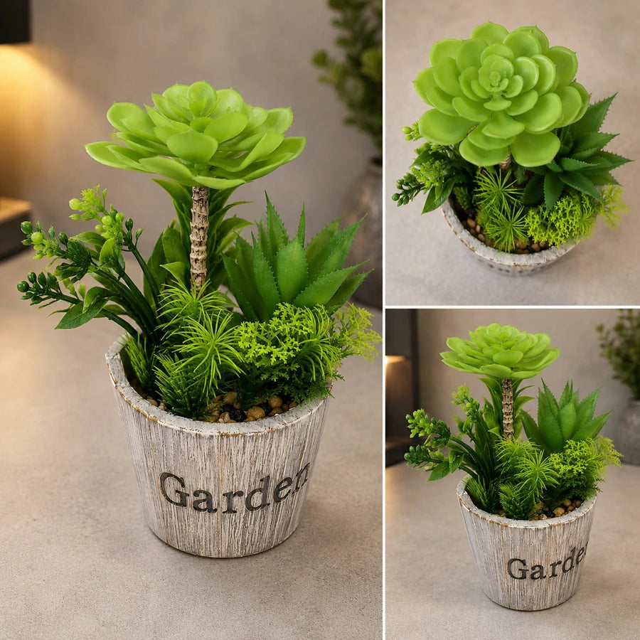 Artificial Succulent Garden Arrangement Decorative Plant Pot Indoor Tabletop Home Office Decor