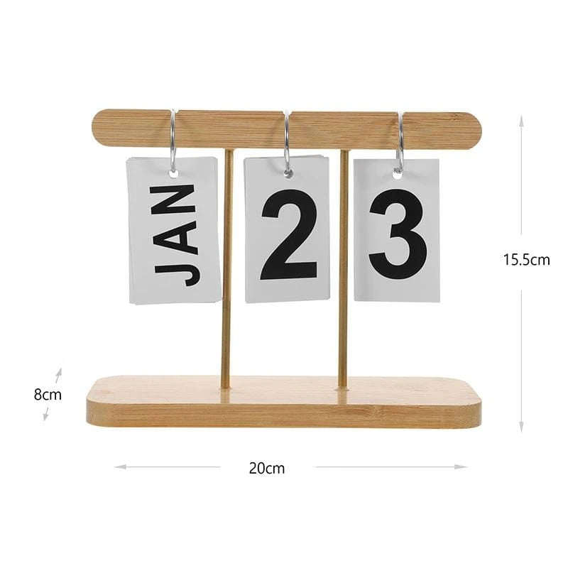Vintage Perpetual Flip Desk Calendar with Wooden Base and Retro Decorative Design for Home and Office