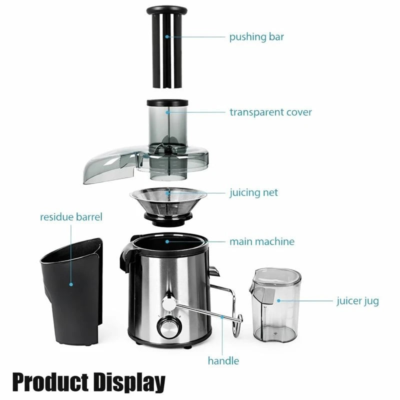 AICOOK Electric Juicer Machine 600W Stainless Steel Juice Extractor 65mm Wide Feed Chute Home Kitchen Fruit Vegetable Juicer
