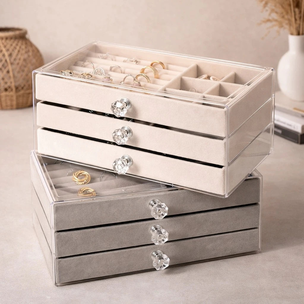 Jewelry Organizer Box Acrylic Storage Case 3 Drawer Makeup Jewelry Storage Display Box Clear Lid - Image 2
