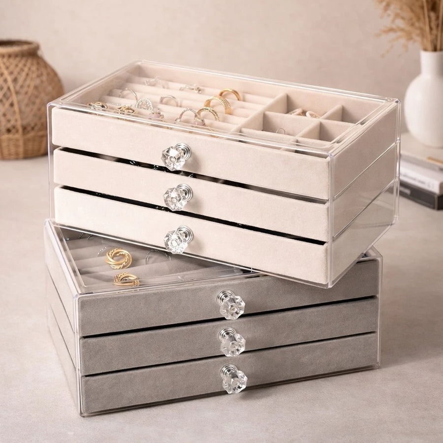 Jewelry Organizer Box Acrylic Storage Case 3 Drawer Makeup Jewelry Storage Display Box Clear Lid