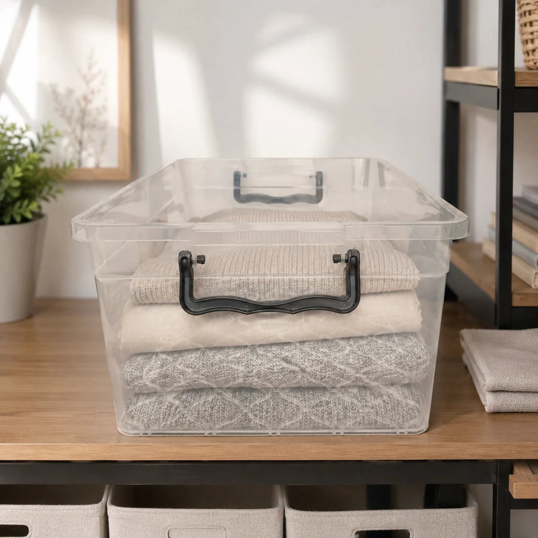 Clear Plastic Storage Box with Locking Lid 15L Stackable Storage Organizer