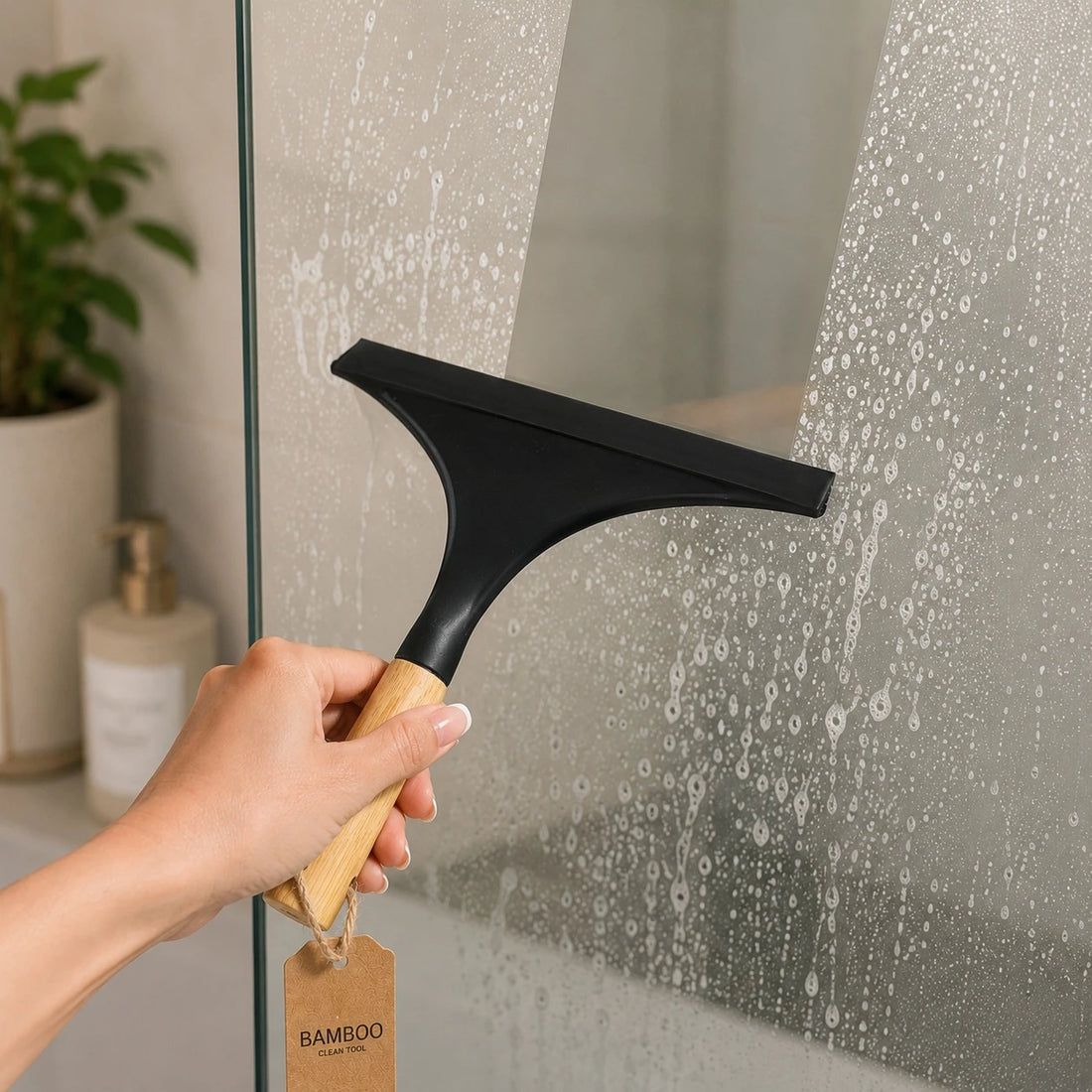 Shower Squeegee Bamboo Handle Window Glass Cleaner Bathroom Wiper