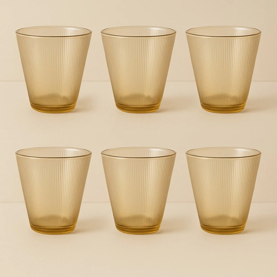 Amber Ribbed Pitcher with 6 Glasses