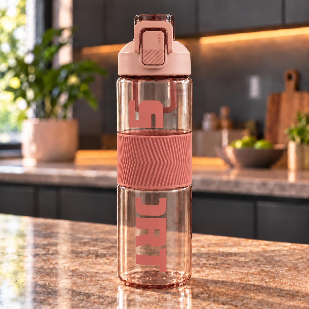 Large Capacity Sports Bottle with Locking Lid Handle and Textured Grip