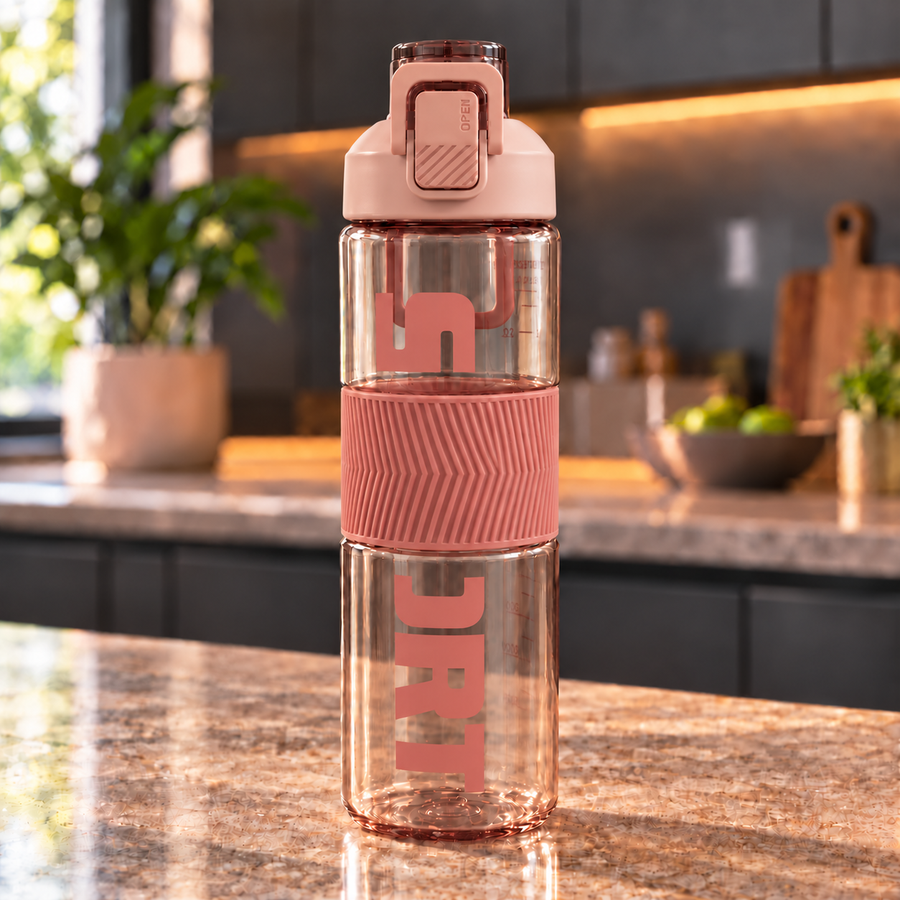 Large Capacity Sports Bottle with Locking Lid Handle and Textured Grip