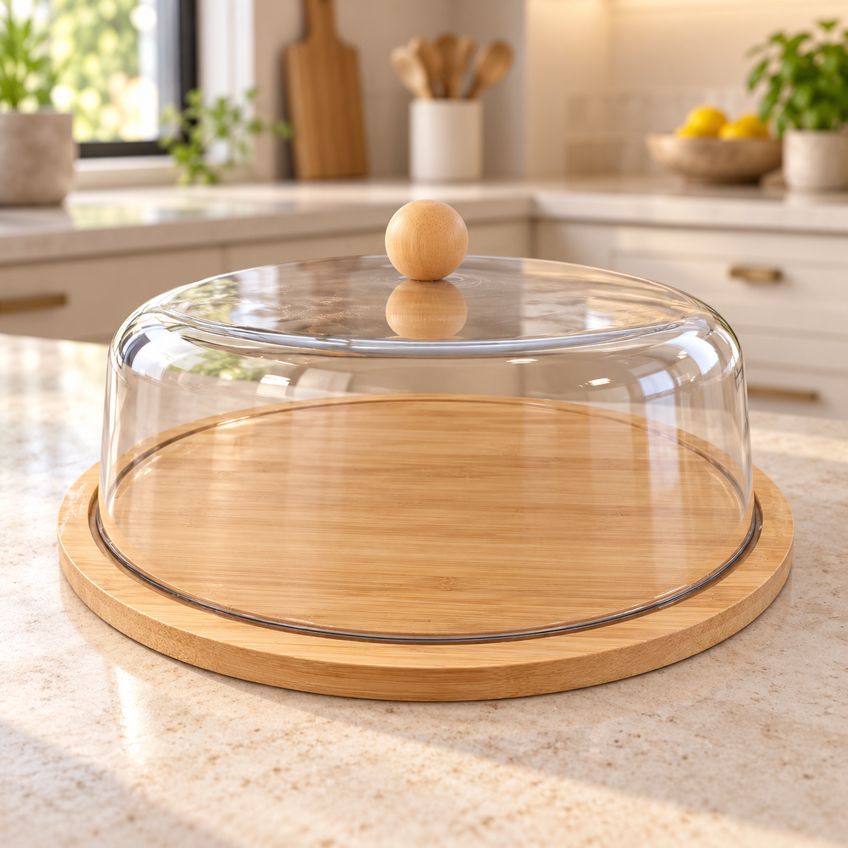 Bamboo Cake Serving Board with Clear Cover