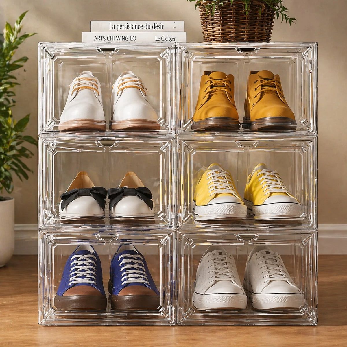 Stackable Shoe Storage Organizer Clear Shoe Box Cabinet 6 Door Modular Shoe Organizer Storage Boxes - Image 4