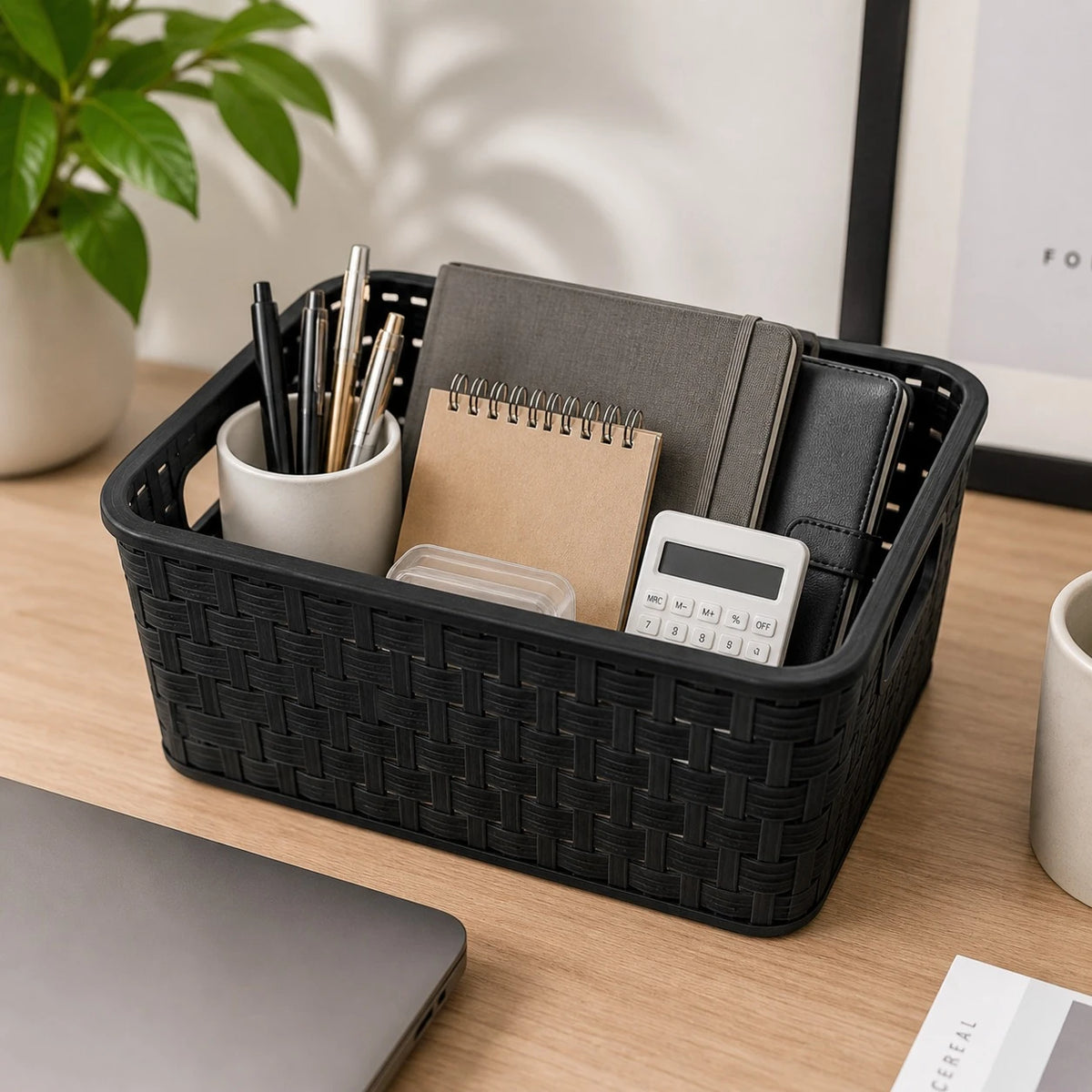 Rotho Swiss Design Storage Basket Organizer Plastic Woven Box Home Bathroom Kitchen Shelf Closet Office Storage