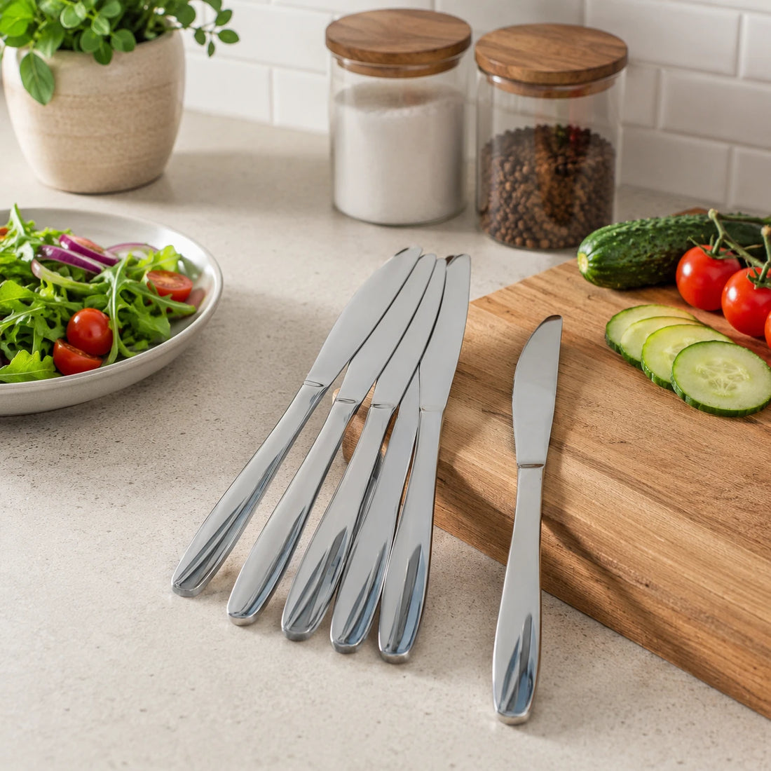 Stainless Steel Dinner Knife Set of 6 Mirror Table Knives