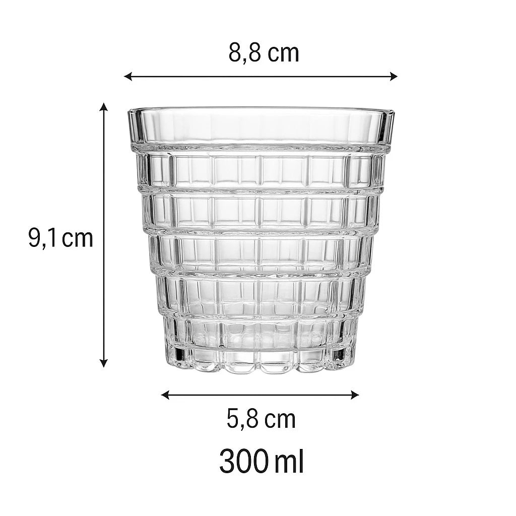 Set of 6 Tiered Cut Glass Cups 300 ml